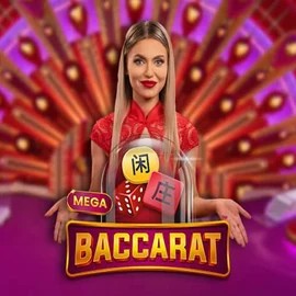 Mega Baccarat online game logo by Pragmatic Play on spinkoo.gr
